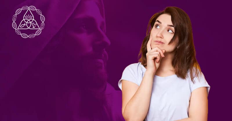 mujer pensando con jesus de fondo